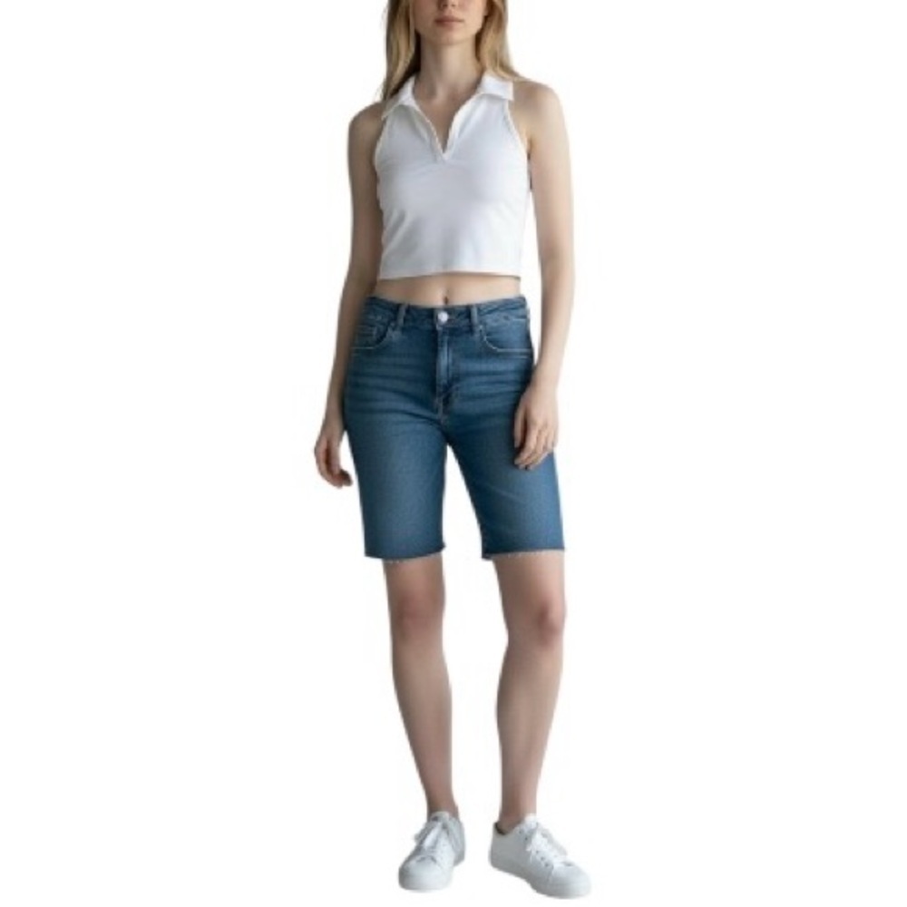 Gianni Bini Women’s Contour Polo Sleeveless Cropped Tank Top S Classic White